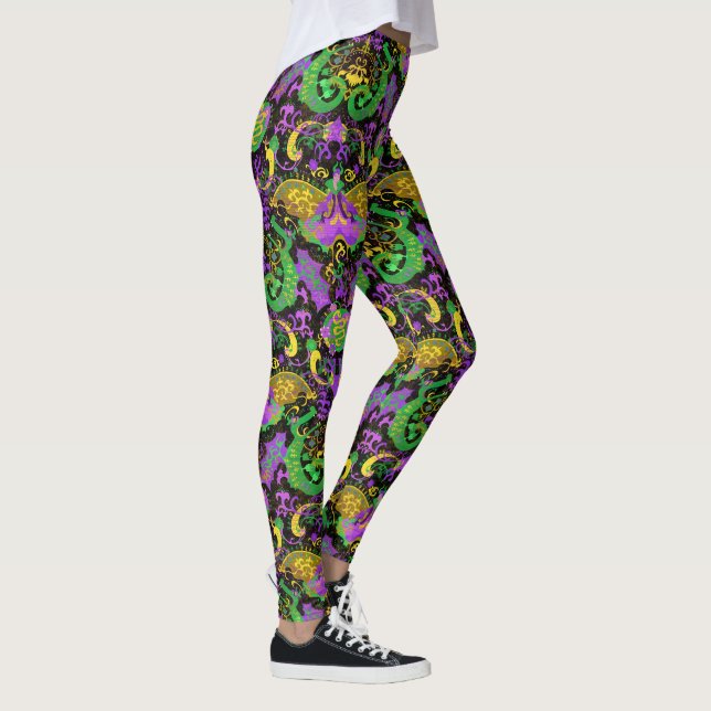 Leggings Mardi Gras Couleurs Damask Dragon, Papillon, Serpe (Droite)