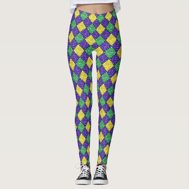 Leggings Mardi Gras Harlequin Motif du carnaval de Diamond (Devant)