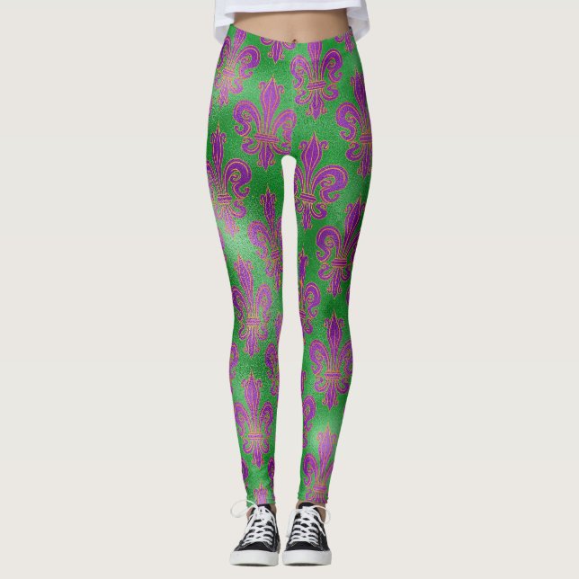 Leggings Mardi Gras Leggings, Mardi Gras Fleur de Lis (Devant)