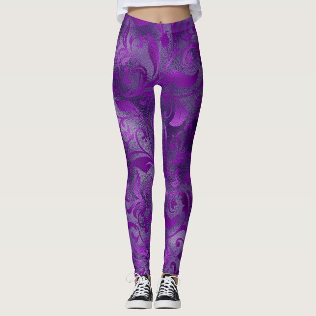 Leggings Mardi Gras Leggings, Mardi Gras Floral Violet (Devant)