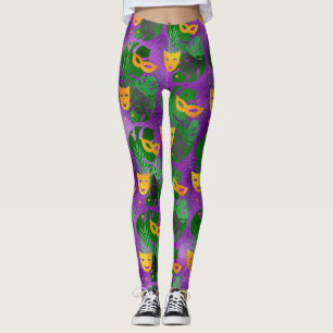 Leggings Mardi Gras Leggings, Mardi Gras Masques & Feuilles