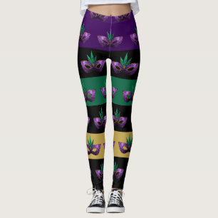 Leggings Mardi Gras Masque Gras Lignes vert pourpre et étin