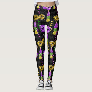 Leggings Mardi Gras Masque Motif or pourpre