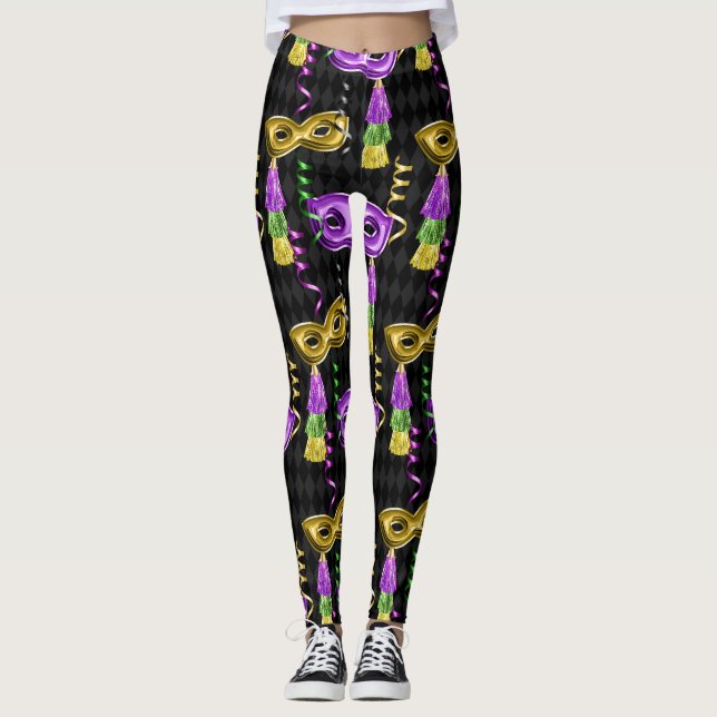 Leggings Mardi Gras Masque Motif or pourpre (Devant)