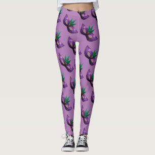 Leggings Mardi Gras Masque violet motif étincelant lavande