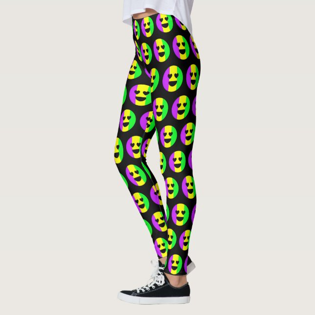 Leggings Mardi Gras New Orleans Mignonne Emoji souriant (Gauche)