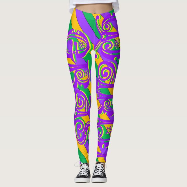 Leggings Mardi Gras New Orleans Purple Vert Jaune Texte (Devant)