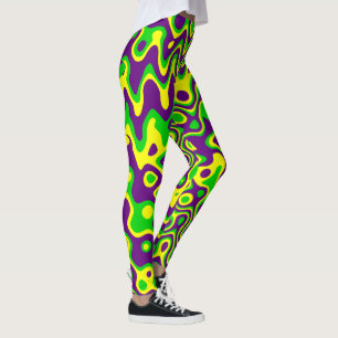 Leggings [Mardi Gras OpArt] Jaune violet vert