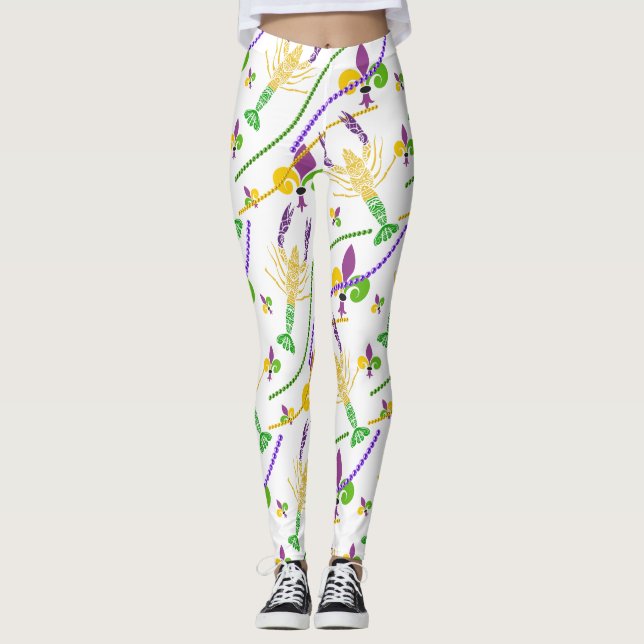 Leggings Mardi Gras Perles Fleur De Lis & Crawfish (Devant)