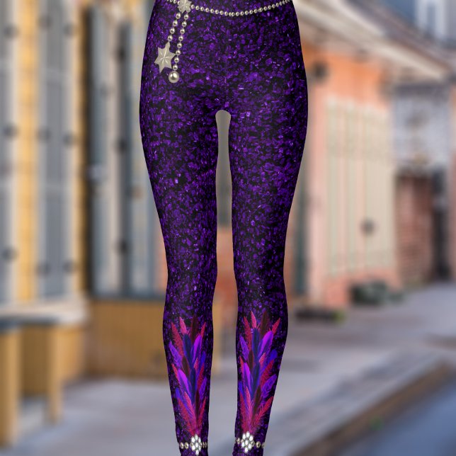 Leggings Mardi Gras Plumes Pendentif Parties scintillant vi (Have fun at the Mardi Gras carnival in a pair of these leggings.)