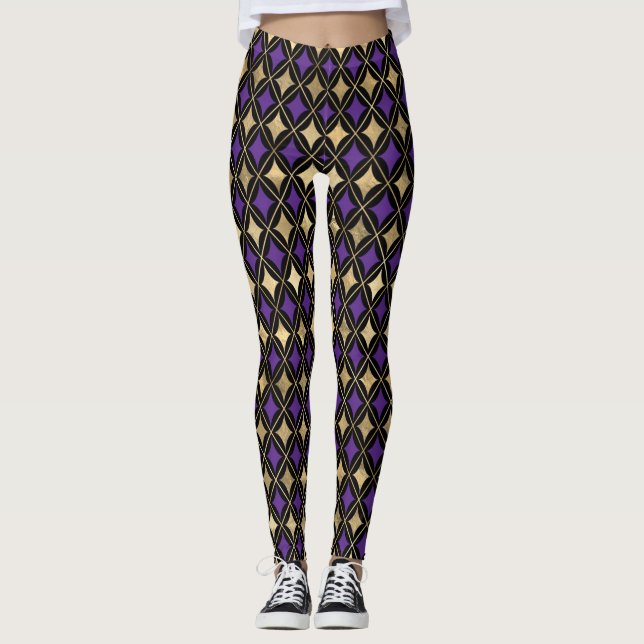 LEGGINGS MARDI GRAS PURPLE BLACK GOLD ACTIVE LEGINGS (Devant)