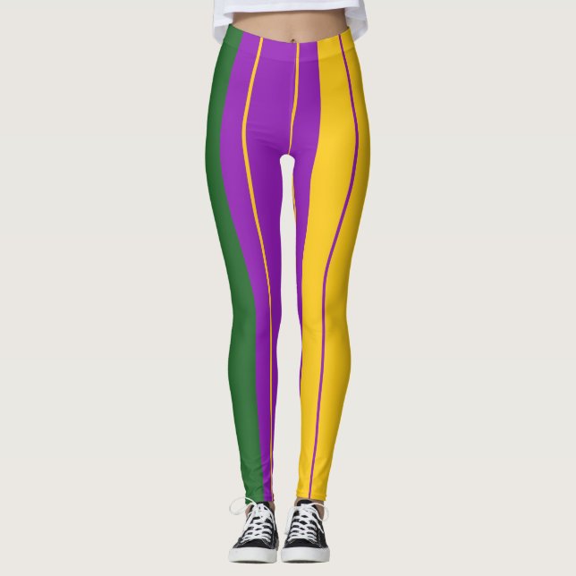 Leggings Mardi Gras rayé mauve, vert, jaune (Devant)