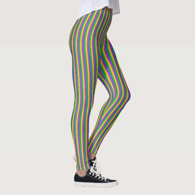 Leggings Mardi Gras Stripes Motif violet vert jaune (Droite)