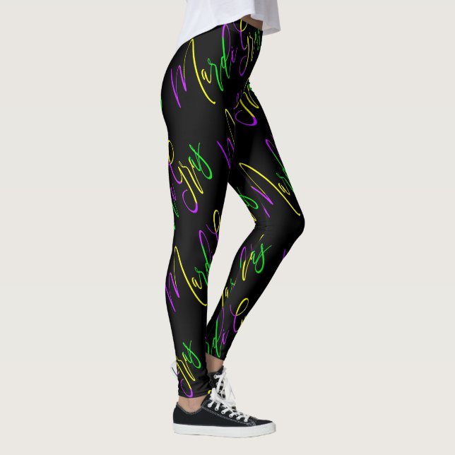 Leggings Mardi Gras Typographie vert violet jaune noir (Droite)