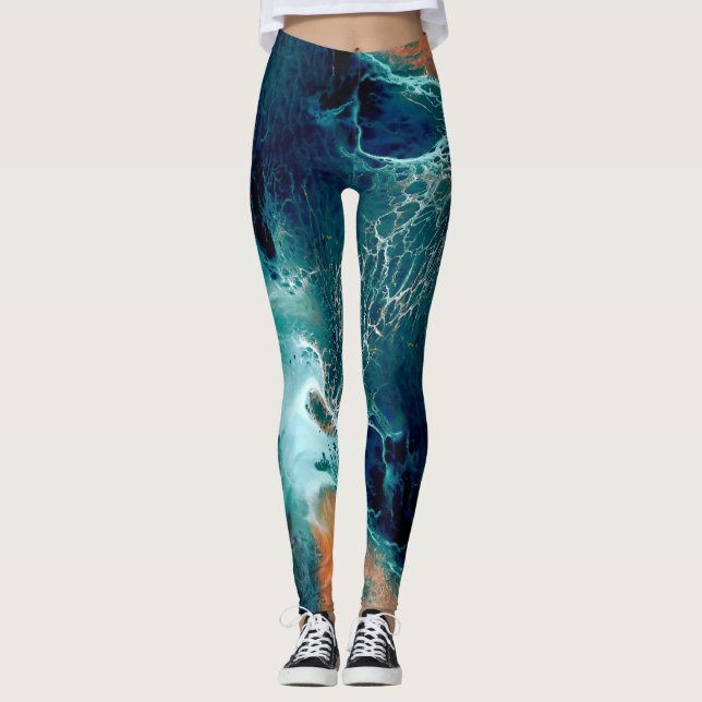 Leggings Marées émeraude en mouvement (Devant)