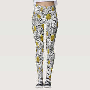 Leggings Marguerites centrées sur le jaune