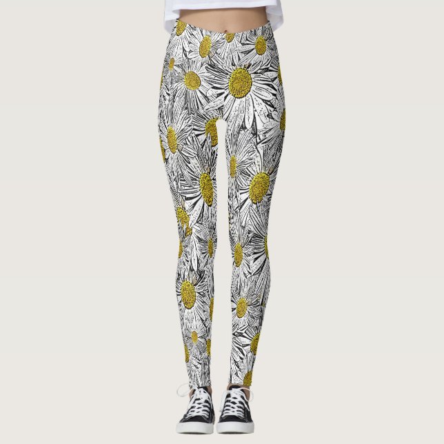 Leggings Marguerites centrées sur le jaune (Devant)
