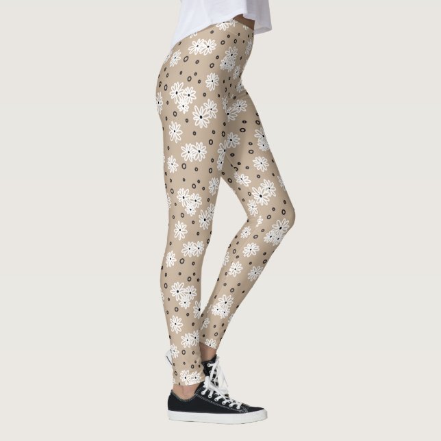 Leggings Marguerites et points - Taupe, noir et blanc (Droite)