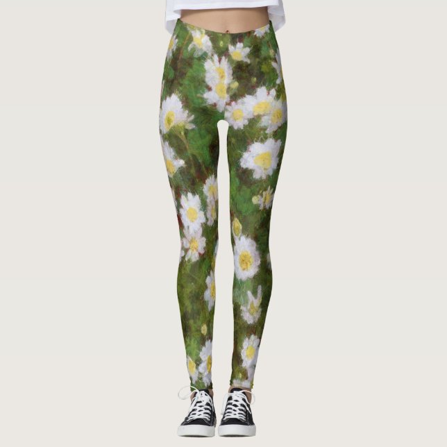 Leggings Marguerites Peintes Dans Un Style Impressionniste (Devant)