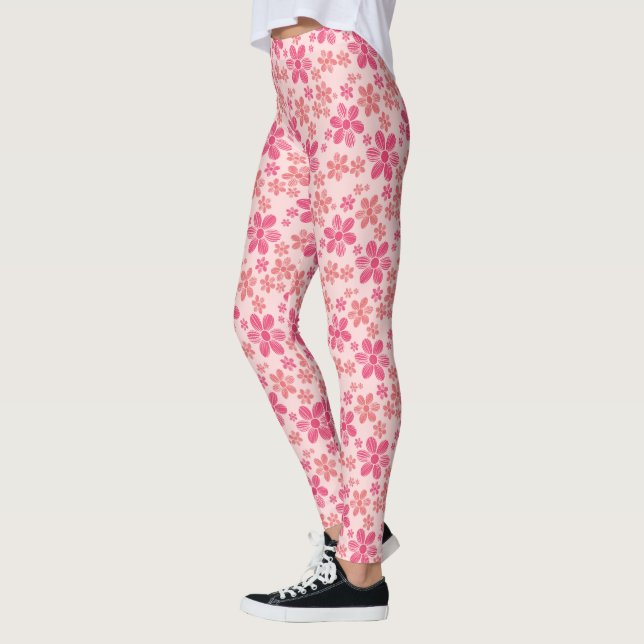 Leggings Marguerites roses avec fond rose clair (Gauche)