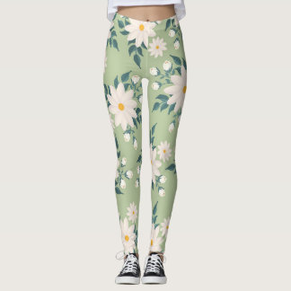 Leggings Marguerites sur l'Arrière - plan vert Pastel