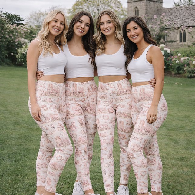 Leggings Mariage à l'anglaise au village rose blush aquarel (Blush Pink English Village Wedding Watercolor Leggings)
