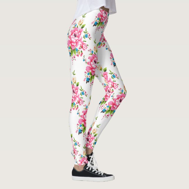 Leggings Mariage Pink Peony bouquet de fleurs motif (Droite)
