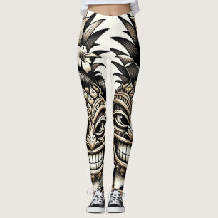 Leggings Mariée et marié Tête Tiki Ananas Aloha Mariage
