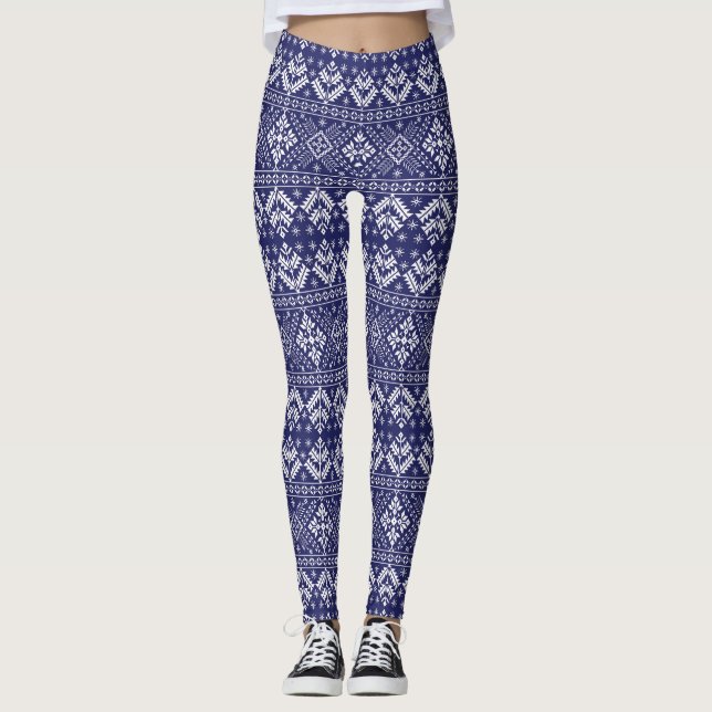 Leggings Marine Bleu et blanc Foire d'hiver Île Noël (Devant)