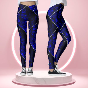 Leggings Marine Blue Abstrait Art Glow Line Motif