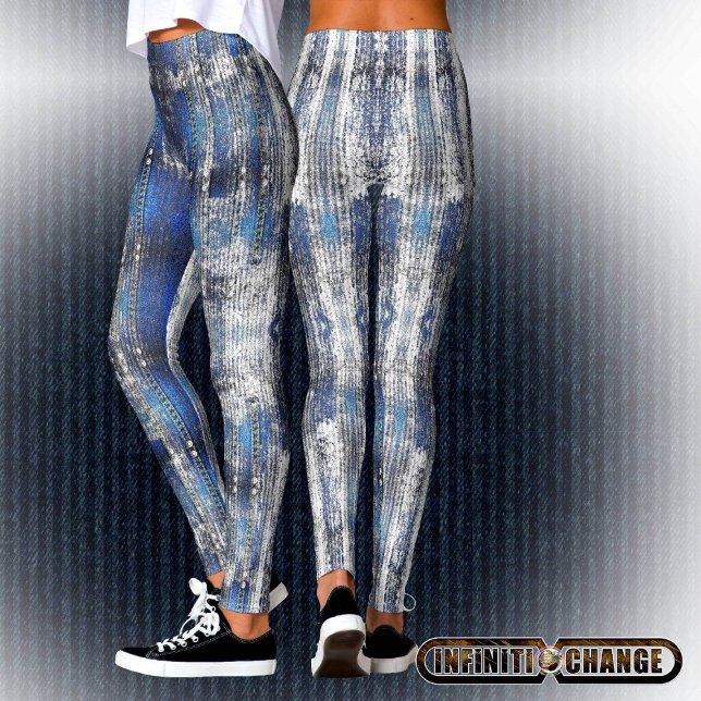Leggings Marine Blue Grunge Denim Texture | (Créateur téléchargé)