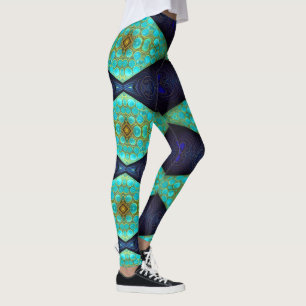Leggings Marine, diamant Turquoise et or