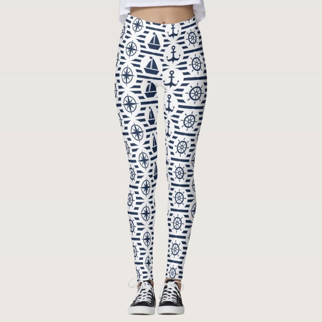 Leggings Maritime En Motif Bleu (Devant)