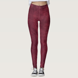Leggings Maroon Jambes En Cuir Distressé