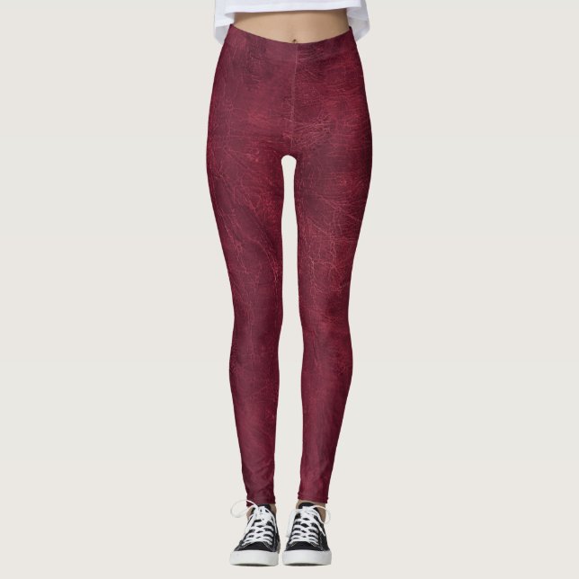 Leggings Maroon Jambes En Cuir Distressé (Devant)