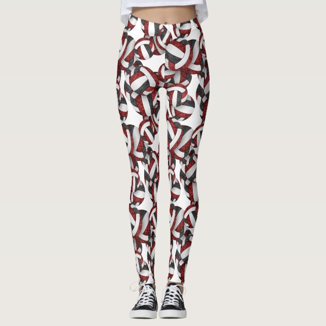 Leggings Maroon noir équipe couleurs girly volleyballs moti (Devant)