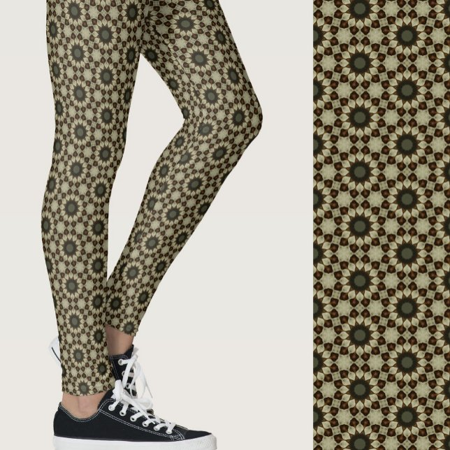 Leggings Marron élégant et motif géométrique beige (Créateur téléchargé)