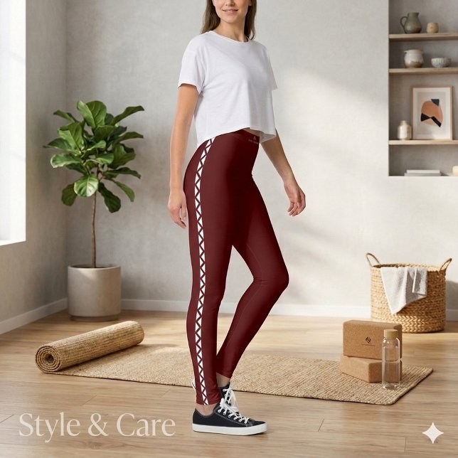 Leggings Marron Élégants avec Rayure Blanche sur l (Stylish Maroon Leggings with White Side Stripe)
