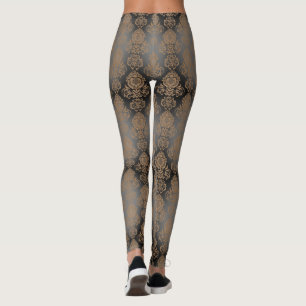 Leggings Marron foncé, Taupe Damassé en Rouleau "Effet Brûl