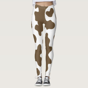 Leggings Marron rustique & Impression de vache blanche Cou