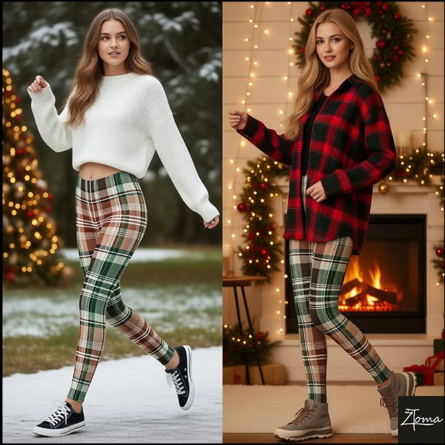 Leggings Marron Terreux Vert Kaki Flanelle Écossais (Créateur téléchargé)