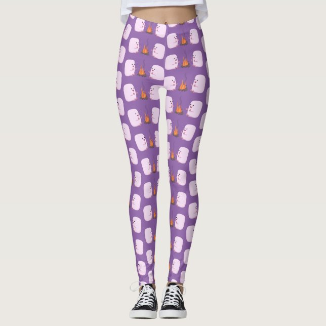 Leggings Marshmallows mignons roses par dessin animé sur le (Devant)