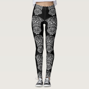 Leggings Masque Tiki Blanc Et Noir