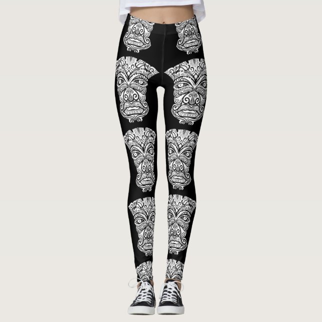 Leggings Masque Tiki noir et blanc (Devant)
