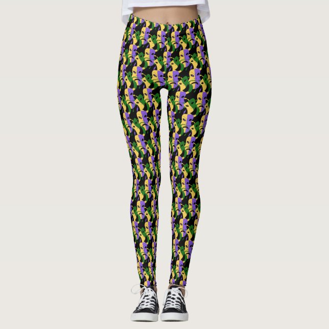 Leggings Masque Tragique Comique de Mardi Gras (Devant)