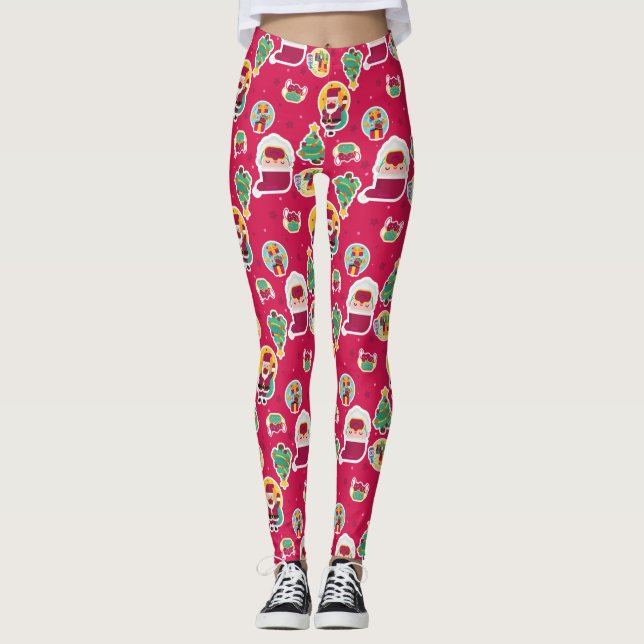 Leggings masque visage covid arbre père Noël (Devant)
