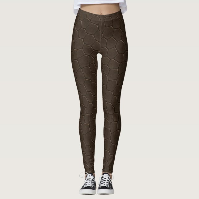 Leggings Matte Caiman Scale Motif - Dark Rich Brown (Devant)