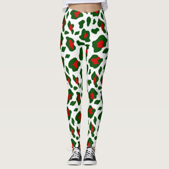Leggings mauvais empreinte de léopard de noël (Devant)
