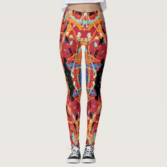 Leggings Méchant 16 Bits Orange Noir Tacheté Abstrait (Devant)