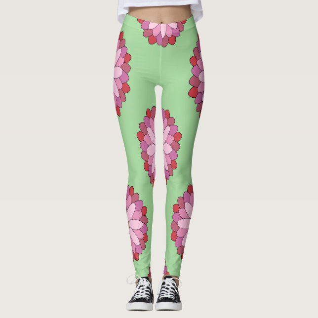 Leggings Médaillon asiatique rose pastel Floral (Devant)